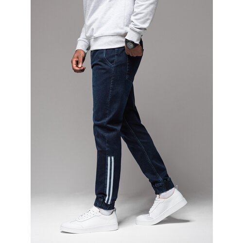 Ombre Men&amp;#039;s denim joggers with asymmetrical stitching - blue Slike
