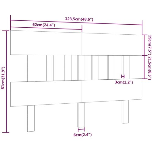  Uzglavlje za krevet 123,5 x 3 x 81 cm od masivne borovine Slike