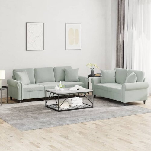  2-dijelni set sofa s jastucima svjetlosivi bar&scaron;unasti Cijene