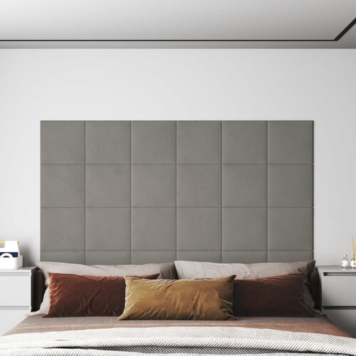VidaXL Stenski paneli 12 kosov svetlo sivi 30x30 cm žamet 1,08 m&amp;sup2; Slike