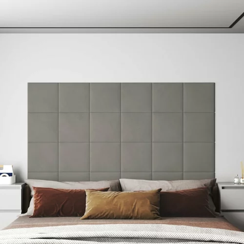 vidaXL Stenski paneli 12 kosov svetlo sivi 30x30 cm žamet 1,08 m²