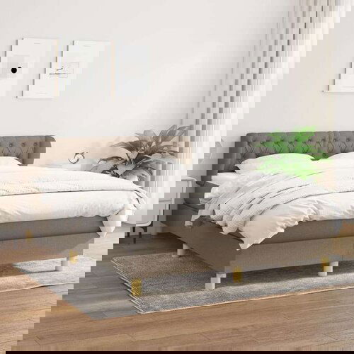  Box spring postelja z vzmetnico taupe 140x190 cm blago Slike