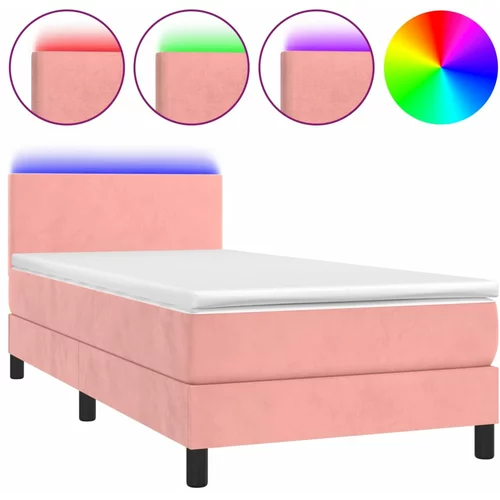 vidaXL Box spring postelja z vzmetnico LED roza 100x200 cm žamet, (20895627)