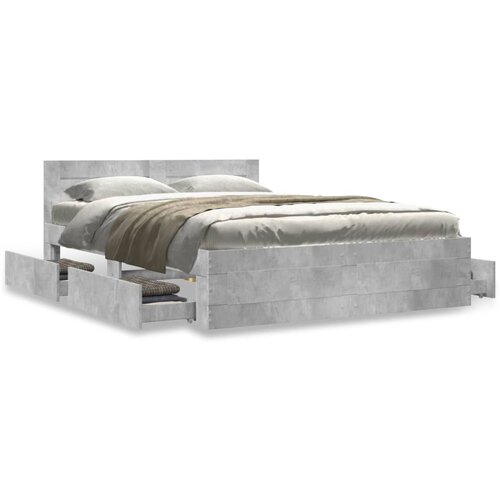 VidaXL Posteljni okvir z vzglavjem betonsko siv 140x190 cm inž. les Slike