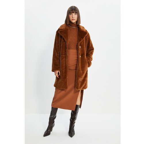 Trendyol Brown Belted Plush Coat Slike
