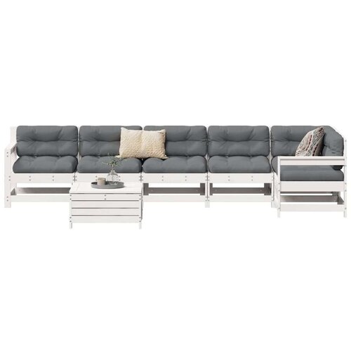 7-dijelni set vrtnih sofa bijeli od masivne borovine Slike