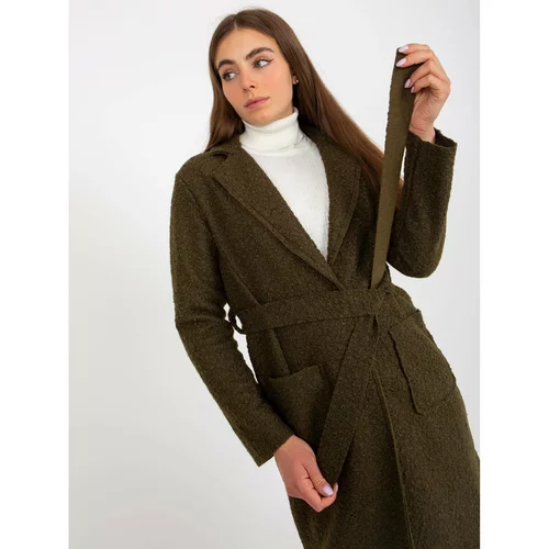 Fashion Hunters Khaki plush maxi coat with Merve OCH BELLA knots