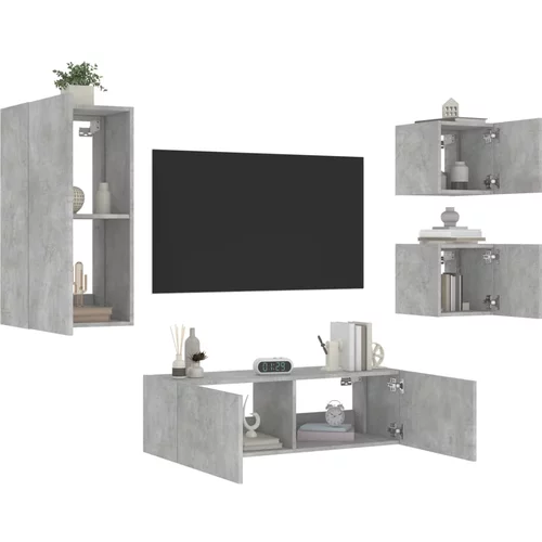  4-dijelni zidni TV ormarići s LED svjetlima siva boja betona