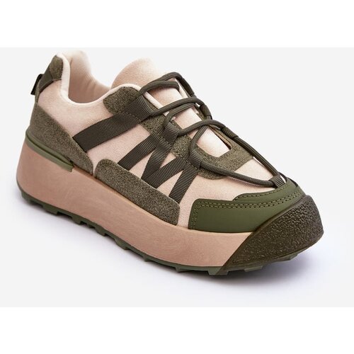 Kesi Women's suede sports shoes on the platform beige-green Rohan Slike