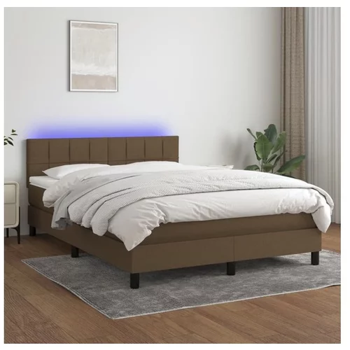  Box spring postelja z vzmetnico LED temno rjava 140x200cm blago