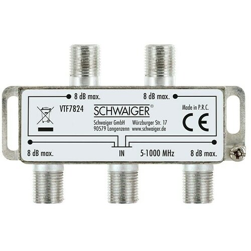 SCHWAIGER Razdelilnik (4-krat, F vtičnica, 5 - 1.000 MHz, 8 dB) Cene