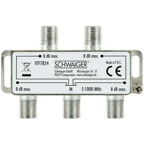 SCHWAIGER Razdjelnik (4-struko, F utičnica, 5 - 1.000 MHz, 8 dB)