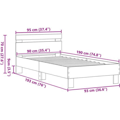  Okvir kreveta od hrastovine 90 x 190 cm napravljen od inženjerskog drva Slike