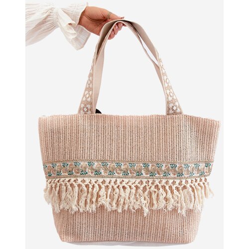 Kesi Large Nude Missalori Woven Beach Bag with Fringe Slike