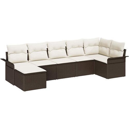  Sjedeća garnitura za vrt 7 kom. Smeđa poliratan 297,5 x 132,5 x 69 cm Slike
