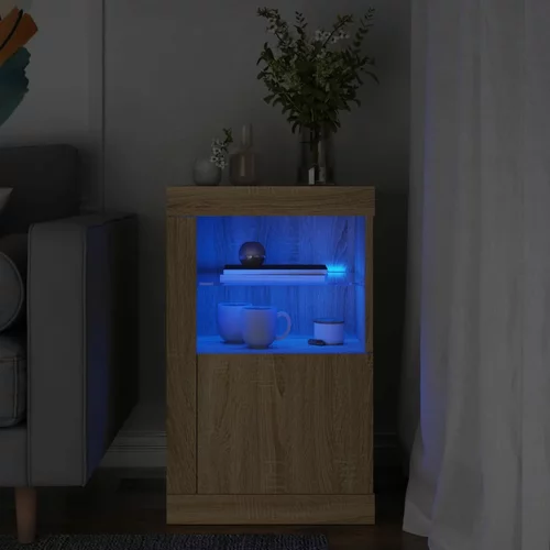 vidaXL Stranska omarica z LED lučkami sonoma hrast inženirski les