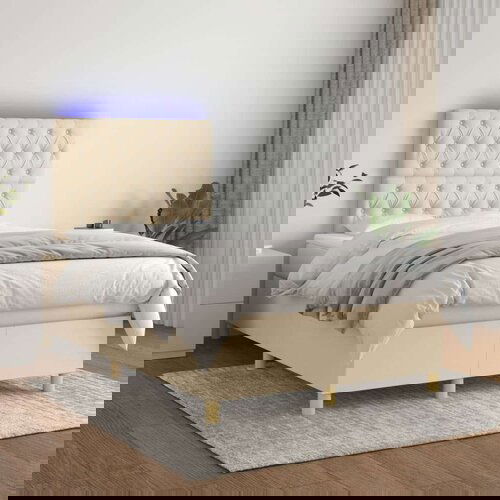  Krevet box spring s madracem LED krem 120 x 200 cm od tkanine Cene