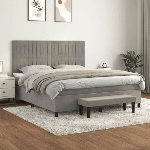  Box spring postelja z vzmetnico svetlo siva 160x200 cm žamet, (20900351)