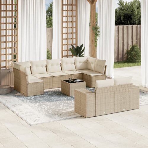  10-dijelni set vrtnih sofa s jastucima bež od poliratana 83 x 62 x 69 cm Cijene