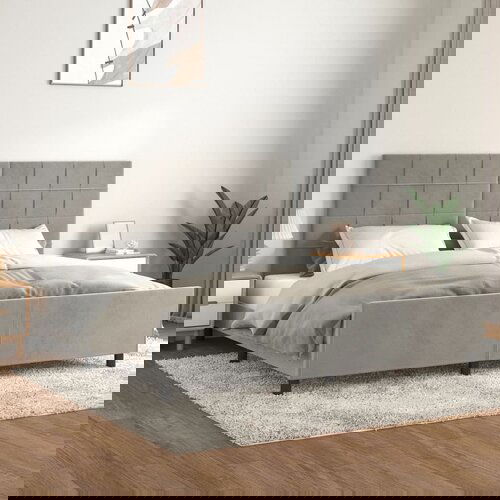 The Living Store Posteljni okvir z vzglavjem svetlo siv 200x200 cm žamet - Posteljni Okvir Z Vzglavjem, (21488882) Slike