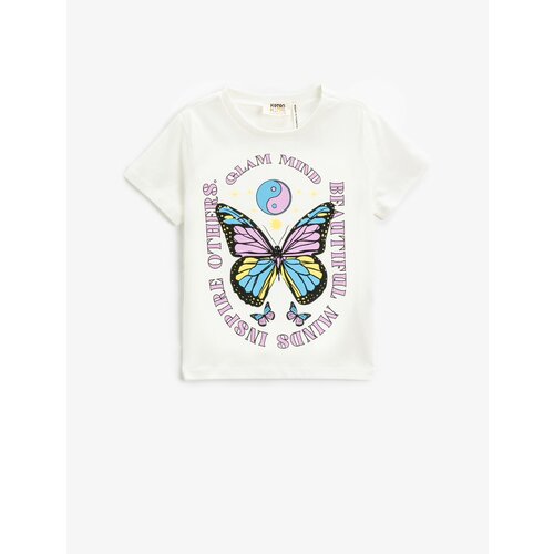 Koton Butterfly Printed Cotton T-Shirt Short Sleeve Crew Neck Slike