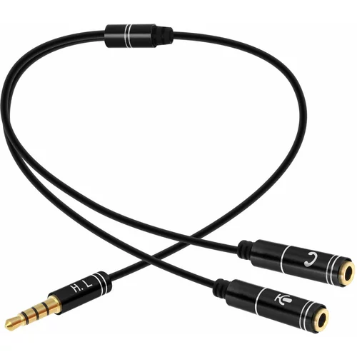 AVIZAR 3,5-milimetrski avdio adapter za slušalke z mikrofonom, 30 cm - crn, (20618060)