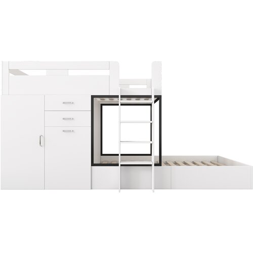 Möbrio Večnamenska pogradna postelja - 2x90x200 cm - z garderobo in drsno mizo - bela, (22060353) Cene
