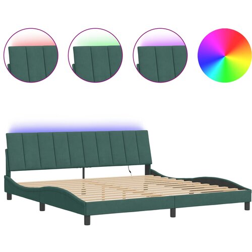 VidaXL Posteljni okvir z LED lučkami temno zelen 200x200 cm žamet, (21081924) Slike