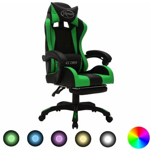  Igraća stolica s RGB LED svjetlima zeleno-crna od umjetne kože