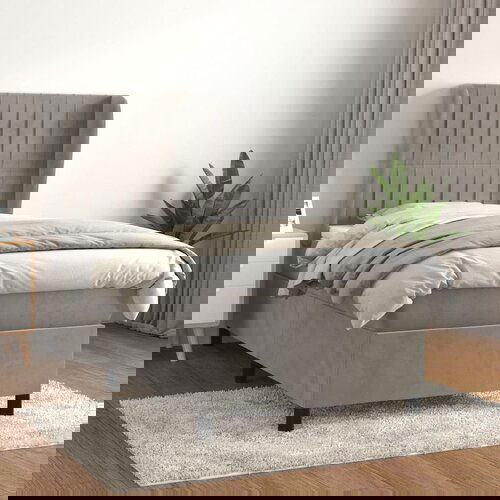 The Living Store Box spring postelja z vzmetnico svetlo siva 90x200 cm žamet - Box Spring Postelja, (21491728) Slike