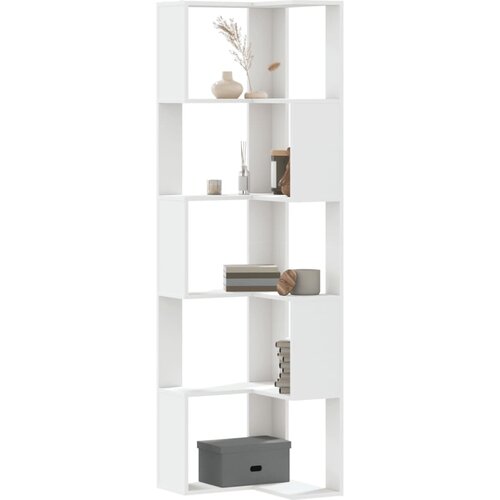 VidaXL Kotna knjižna omara 5-nadstropna bela 50x50x179 cm Slike