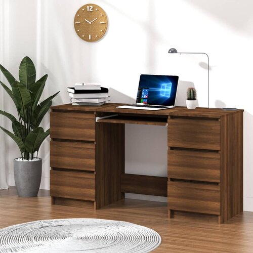 VidaXL Pisalna miza rjavi hrast 140x50x77 cm konstruiran les Slike