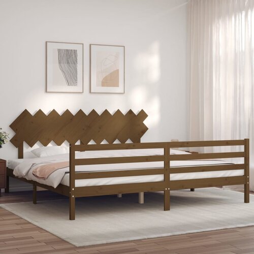 VidaXL Posteljni okvir z vzglavjem medeno rjav 200x200 cm trden les Slike