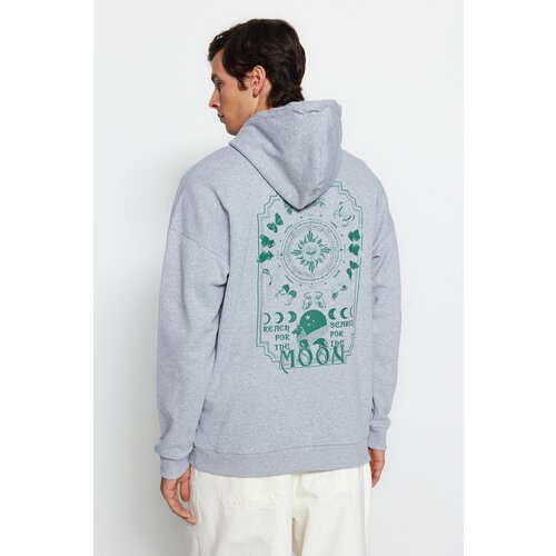 Trendyol Gray Men's Oversize Hoodie. Space Printed Cotton Sweatshirt with a Soft Pile Interior Slike