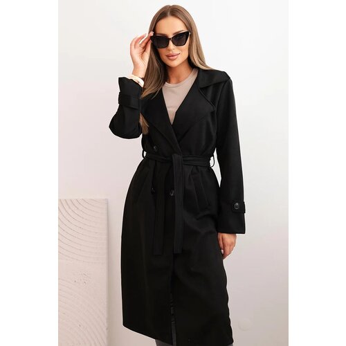 Kesi Włoski Women's coat tied at the waist with a collar and buttons black Cene