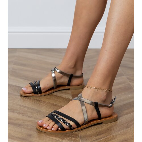 D/CEO Black flat braided sandals Kelina Cene