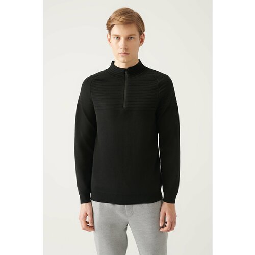 Avva Men's Black Half-Zip High Neck Knit Detail Cotton Standard Fit Regular Cut Knitwear Sweater Cene