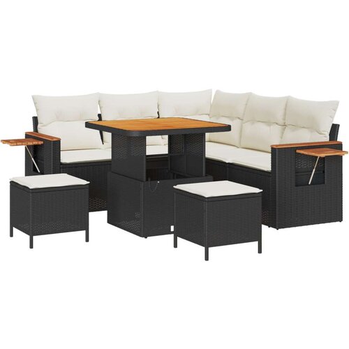  Vrtna garnitura - 8-dijelni set vrtnih sofa sa jastučićima Crni Poli Ratan Akacija  3-dijelni set vrtnih stolova sa jastucima Cr Cijene