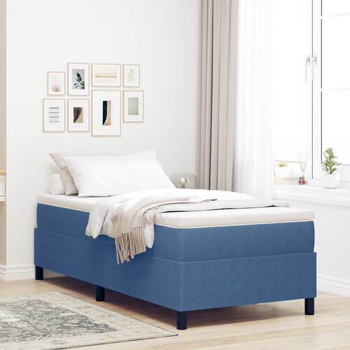 VidaXL Postelja s &amp;scaron;katlo z vzmetnico Modra 90x200 cm Žametna tkanina Slike
