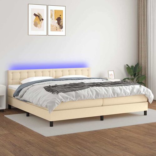  Krevet box spring s madracem LED krem 200x200 cm od tkanine Cijene