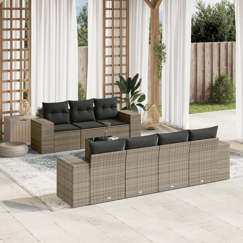 vidaXL 8-dijelni set vrtnih sofa od poliratana s jastucima sivi Cijene