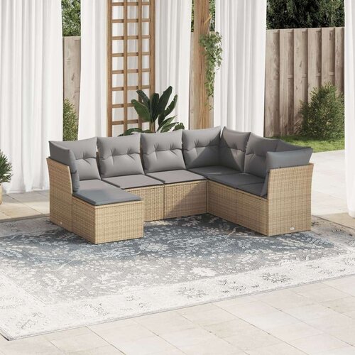 vidaXL 7-dijelni set vrtnih sofa od poliratana s jastucima bež Cijene