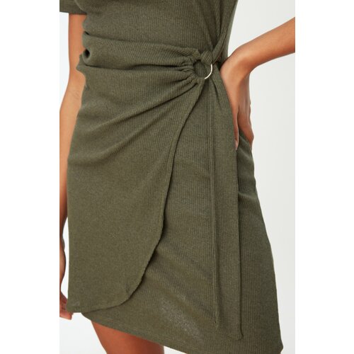 Trendyol Khaki Buckle Detailed Corduroy Knitted Dress Cene