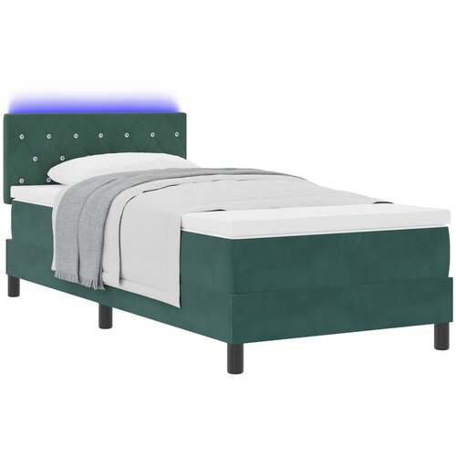vidaXL Box Spring postelja z vzmetnico in LED temno zelena 100x200 cm žamet, (22050700) Cene