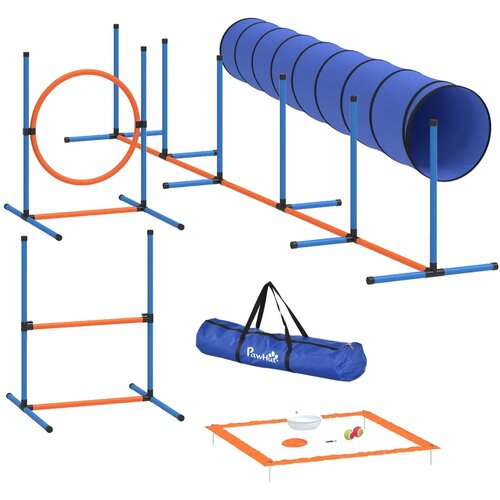  Set za agility trening pasa 8 dijelova s ​​tunelom slalomskim motkama podesivim preponama obručem za skakanje i zdjelom. Slike