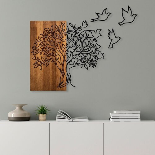 Wallity Zidna dekoracija Drvo i ptice 1, 61x58 cm, Smeđa boja Cene
