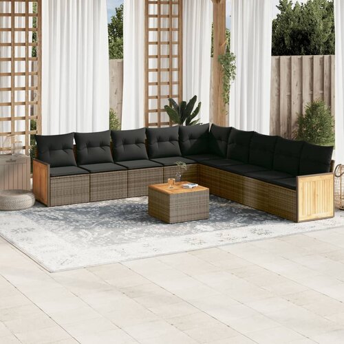 vidaXL 10-dijelni set vrtnih sofa od poliratana s jastucima sivi Cijene
