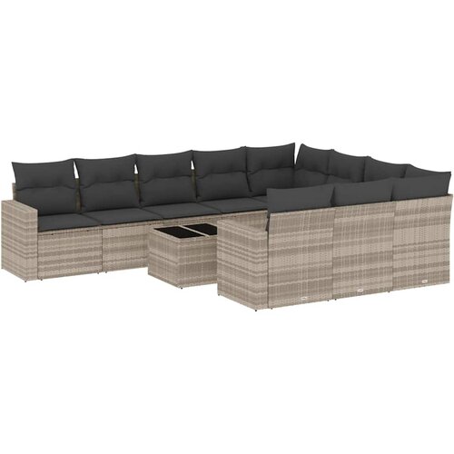  11-dijelni set vrtnih sofa poliratan s jastucima svijetlosivi Slike