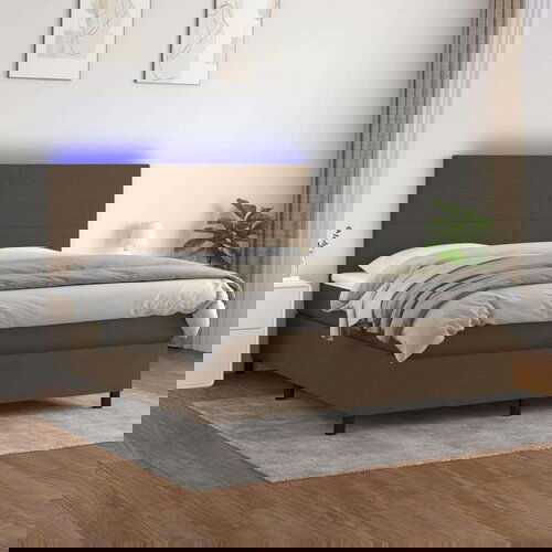  Krevet box spring s madracem LED tamnosmeđi 180x200 cm tkanina Cijene