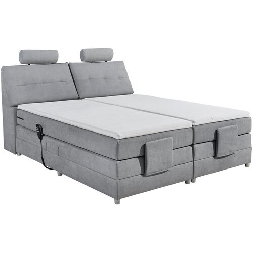 MID.YOU POSTELJA BOXSPRING 180 cm x 200 cm , tekstil, leseni material svetlo siva Cene